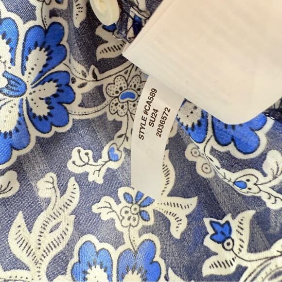 NWT J. Crew Blue V-Neck Tie Top in Floral Cotton-Blend Dobby Small CA589 New - Picture 9 of 16